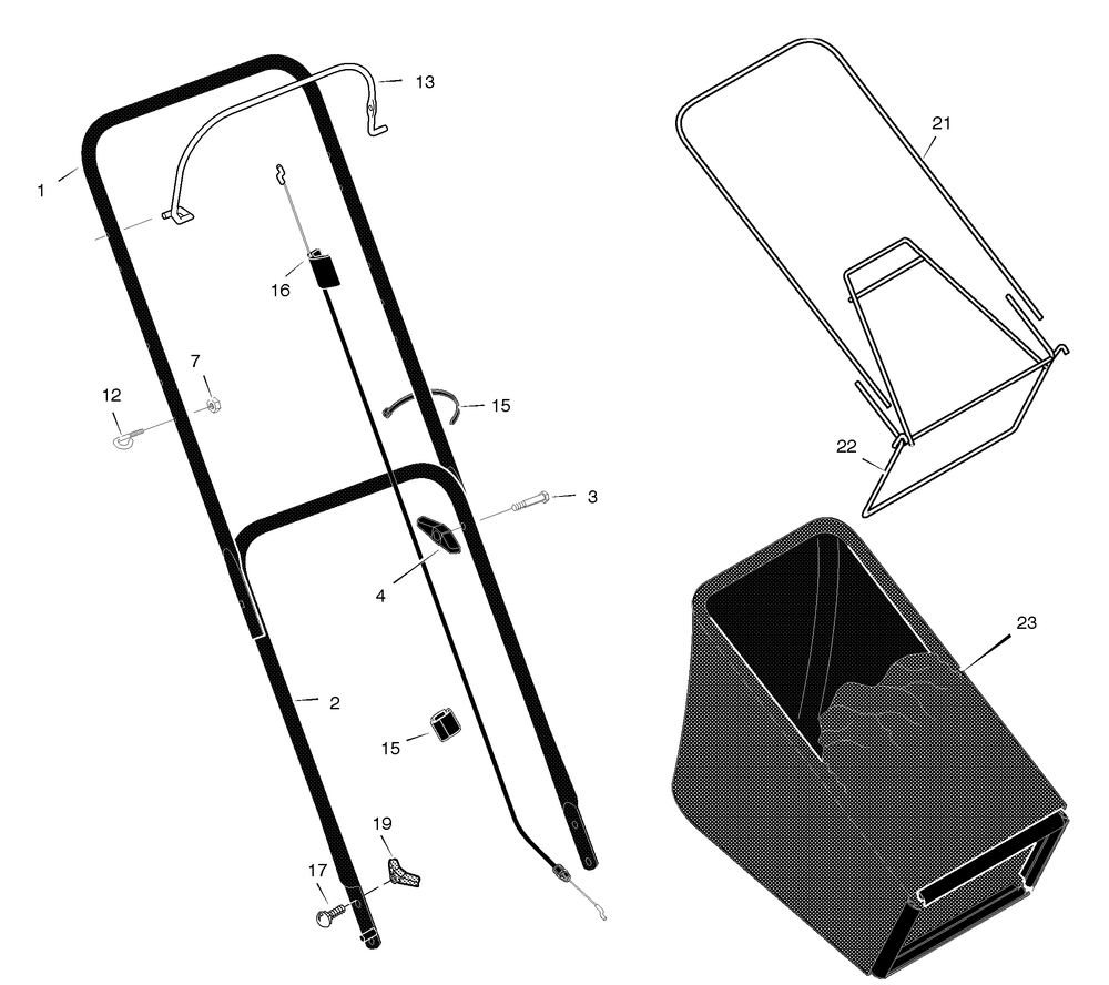 Handle And Bag Assembly Diagram and Parts List for 223210X31B 2004 Briggs and Stratton Lawn Mower